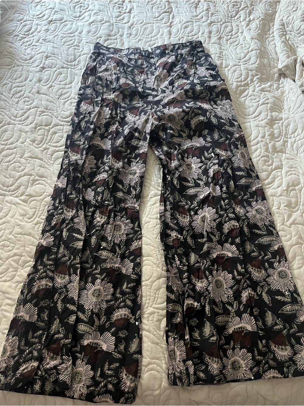 Llani Cotton Boho Wide-Leg Floral Print Pants Size Small